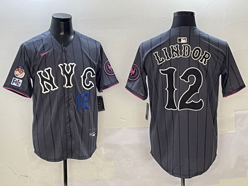 Men New York Mets #12 Lindor Black City Edition 2025 Nike MLB Jersey style 6->new york mets->MLB Jersey